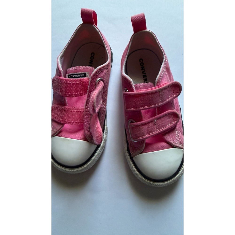 Converse All Star Pink White Hook & Loop Low Top Sneakers Kids US 8 EU 24